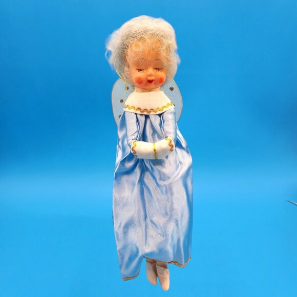 1965 Blue Haired Pixie Fairy Angel Ornament Sleepy Eyes Japan Christmas Decor - Picture 3 of 10